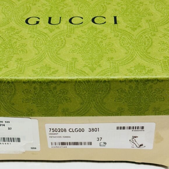 Gucci 37/ US 7 Two-Toned Dora Embellished Crystal Wedge Green Sandals NIB $1,250 - Picture 12 of 13